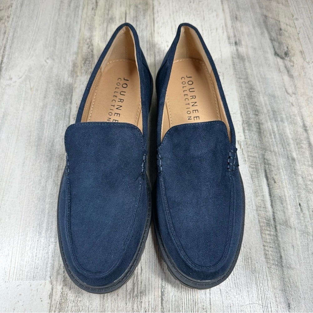 New Journee Collection Erika Faux Suede Navy Chunky Loafer #939 - Picture 2 of 12